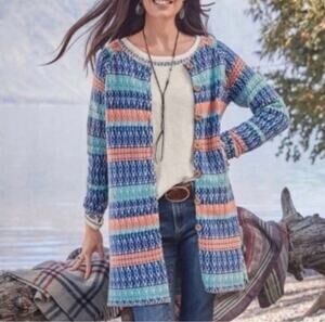 Sundance Women’s Longline Striped Cardigan Sweater Cotton Wool Blend Size Large
